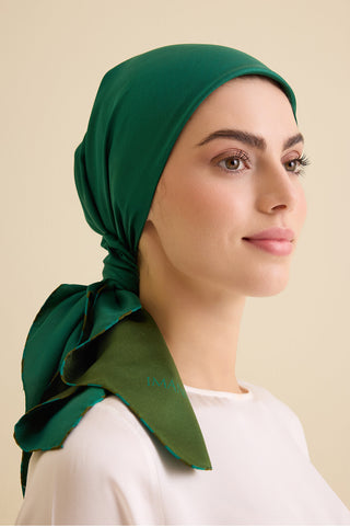 Düz Renk Haki-Zümrüt Çift Taraflı Mulberry İpek Eşarp 94x94