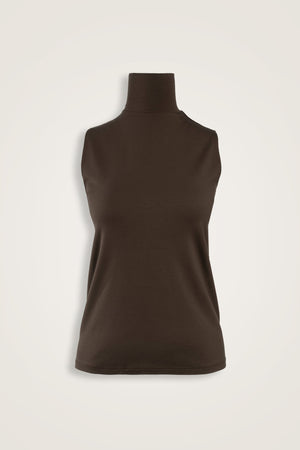 Solid Color Dark Brown Long Supreme Sleeveless Blouse