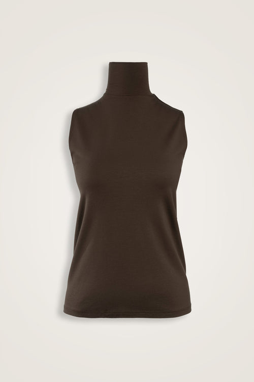 Solid Color Dark Brown Long Supreme Sleeveless Blouse