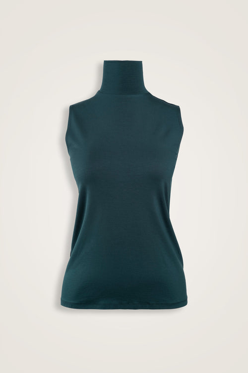 Solid Color Navy Blue Long Supreme Sleeveless Blouse
