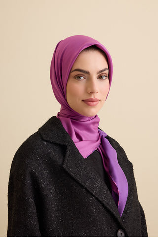 Düz Renk Mor Menekşe-Pembe Menekşe Çift Taraflı Mulberry İpek Eşarp 94x94