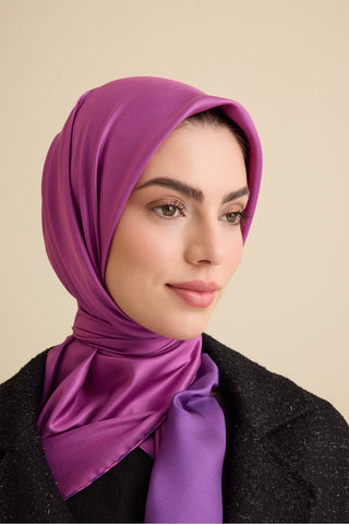 Düz Renk Mor Menekşe-Pembe Menekşe Çift Taraflı Mulberry İpek Eşarp 94x94
