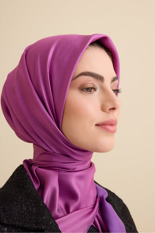 Düz Renk Mor Menekşe-Pembe Menekşe Çift Taraflı Mulberry İpek Eşarp 94x94