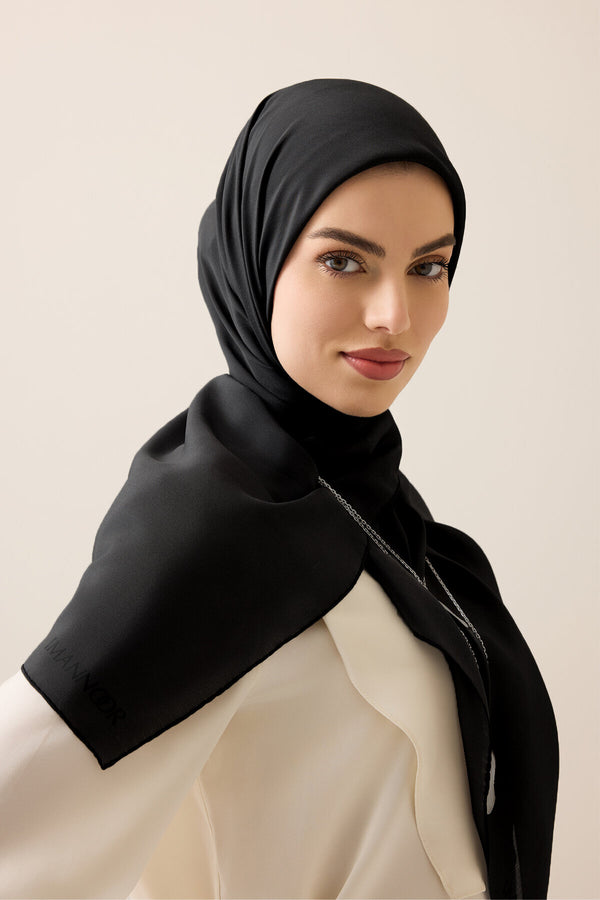 Solid Color Black Crepe Silk Scarf