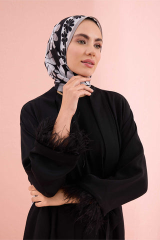 Düz Renk Siyah Otrişli Kısa Kimono
