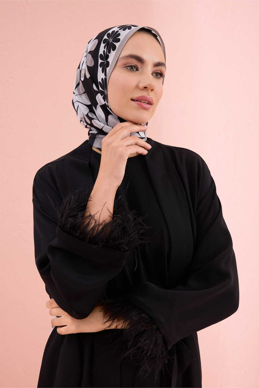 Düz Renk Siyah Otrişli Kısa Kimono
