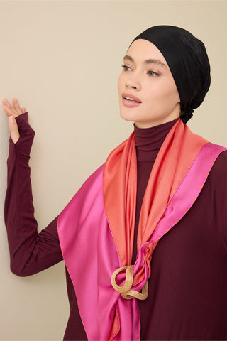 Düz Renk Turuncu-Fuşya Çift Taraflı Mulberry İpek Eşarp 94x94