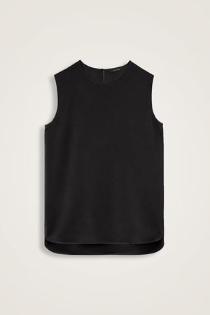 Plain Black Twill Silk Sleeveless Blouse