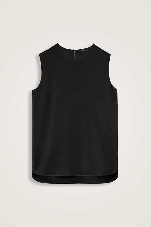 Plain Black Twill Silk Sleeveless Blouse