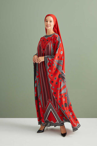 Esen Yolu Kırmızı İpek Kaftan