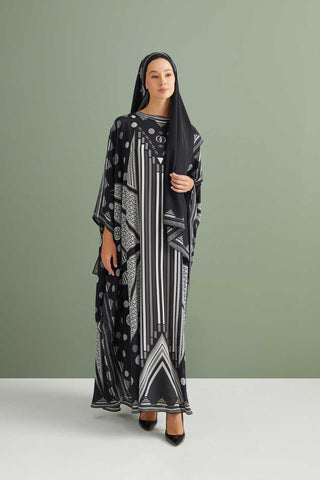 Esen Yolu Siyah İpek Kaftan