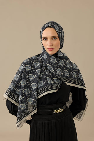 Esma Koleksiyonu [Ö] Gece Pamuk İpek Şal 70x200