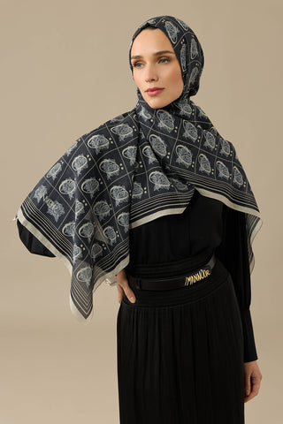 Esma Koleksiyonu [Ö] Gece Pamuk İpek Şal 70x200