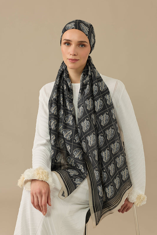 Esma Koleksiyonu [R] Gece Pamuk İpek Şal 70x200