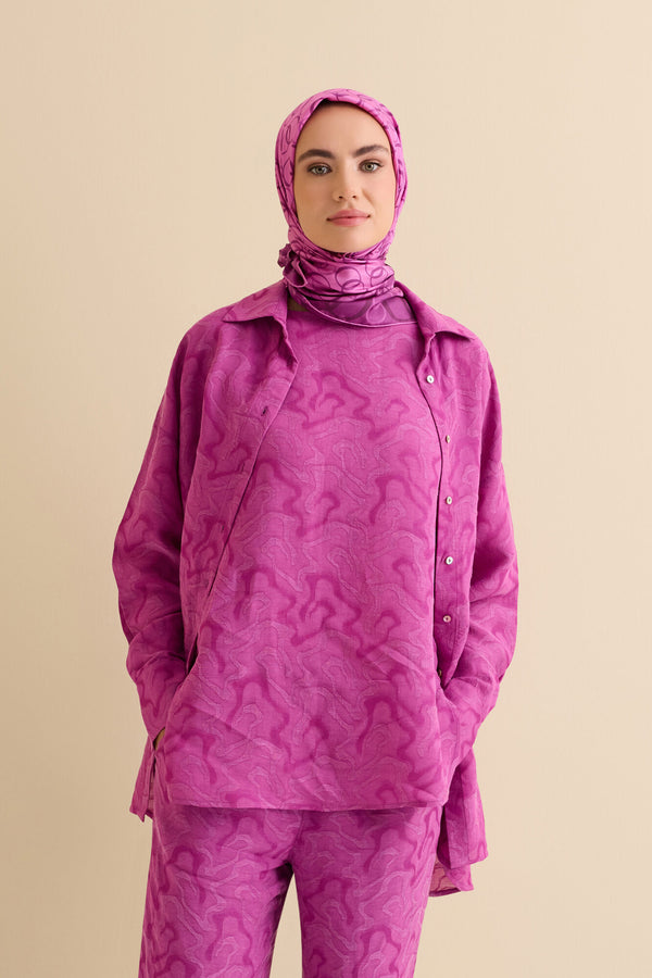 Fuchsia Linen Jacquard Tank Top