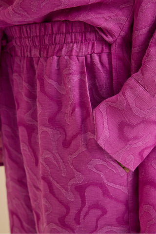 Fuşya Keten Jakar Pantolon