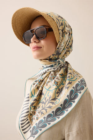 West Flower Beige Twill Silk Scarf