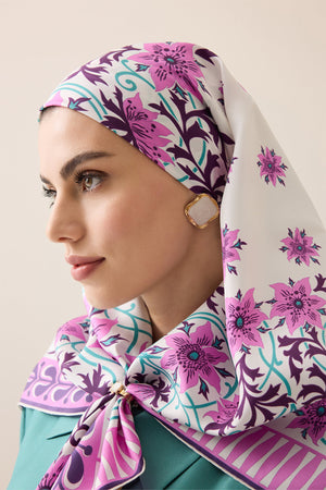 Western Flower Fuchsia Twill Silk Scarf
