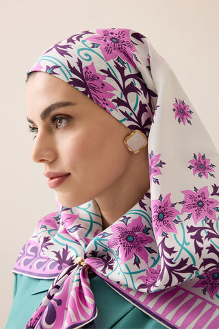 Garp Çiçeği Fuşya Tivil İpek Eşarp 90x90