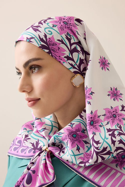 Western Flower Fuchsia Twill Silk Scarf