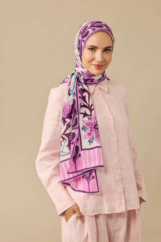 Garp Çiçeği Pembe Krep İpek Kaftan Şalı 70x210