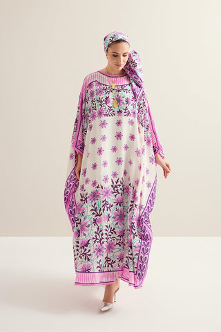 Garp Çiçeği Pembe Krep İpek Kaftan