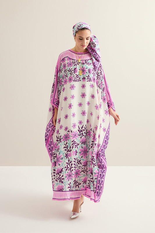 Garp Çiçeği Pembe Krep İpek Kaftan