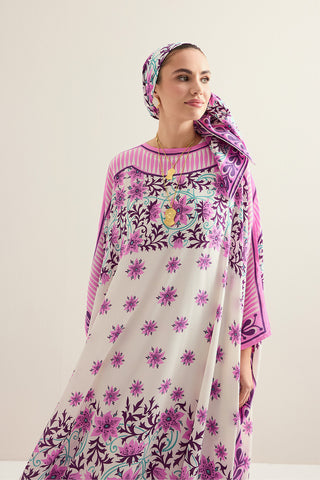 Garp Çiçeği Pembe Krep İpek Kaftan