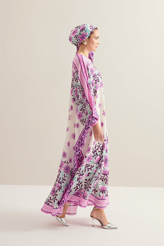 Garp Çiçeği Pembe Krep İpek Kaftan