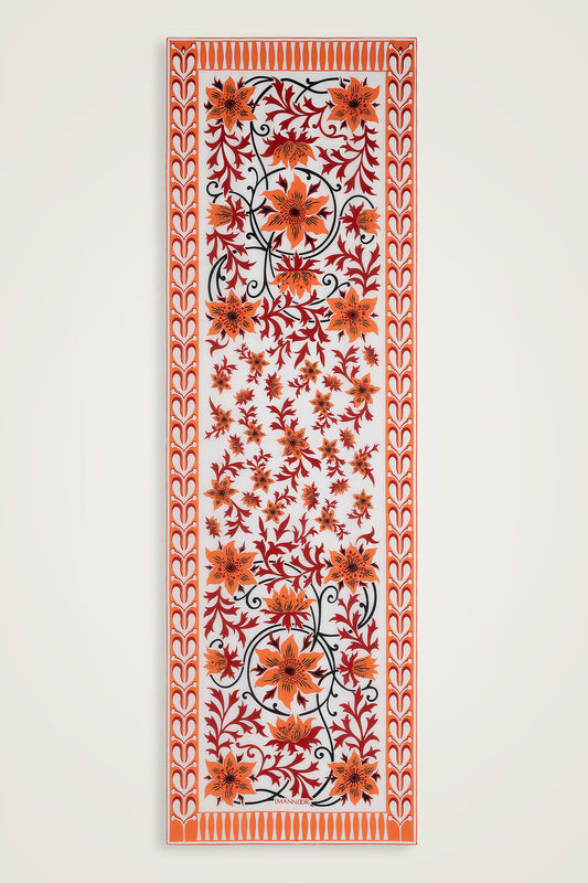 Garp Çiçeği Turuncu Krep İpek Kaftan Şalı 70x210
