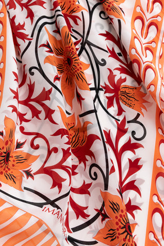 Garp Çiçeği Turuncu Krep İpek Kaftan Şalı 70x210