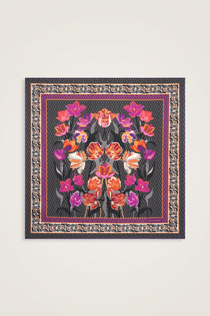Night Garden Anthracite Silk Scarf