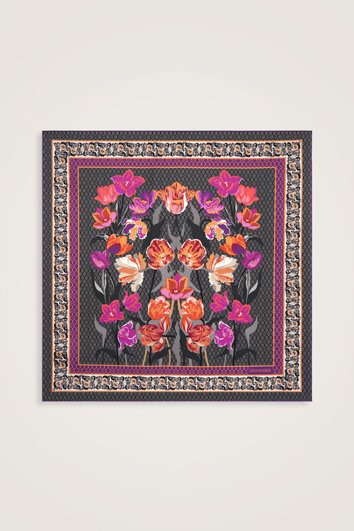 Night Garden Anthracite Silk Scarf