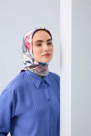 Gece Bahçesi Fuşya Tivil İpek Eşarp 90x90