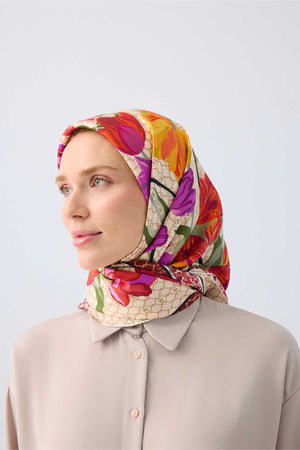 Night Garden Cream Silk Scarf