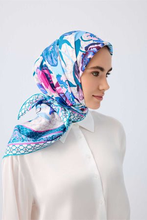 Night Garden Blue Silk Scarf