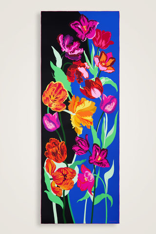 Gece Bahçesi Siyah Krep İpek Kaftan Şal 70x200