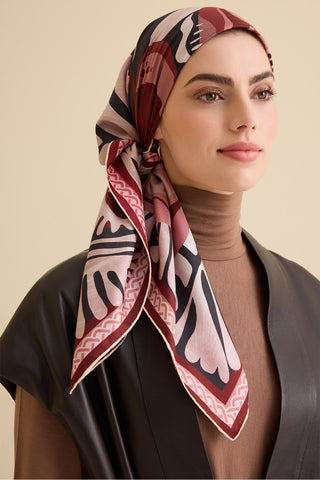 Gelincik Gül Kurusu-Pembe Çift Taraflı Tivil İpek Eşarp 94x94