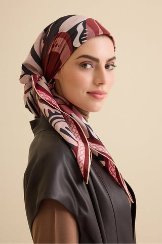 Gelincik Gül Kurusu-Pembe Çift Taraflı Tivil İpek Eşarp 94x94