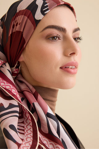 Gelincik Gül Kurusu-Pembe Çift Taraflı Tivil İpek Eşarp 94x94