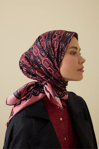 Girdap Bordo Tivil İpek Eşarp 95x95