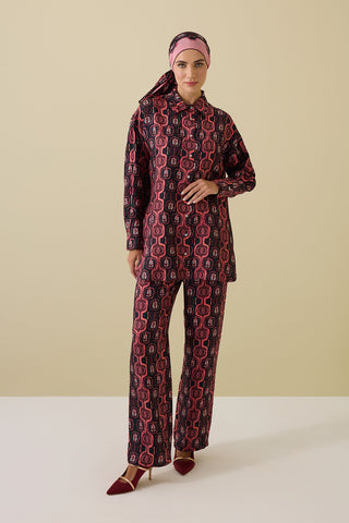 Girdap Bordo Tivil İpek Gömlek Pijama