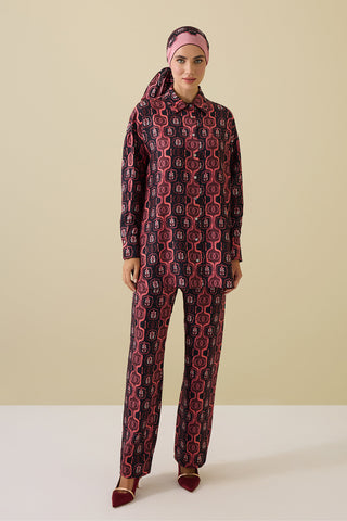 Girdap Bordo Tivil İpek Pantolon Pijama