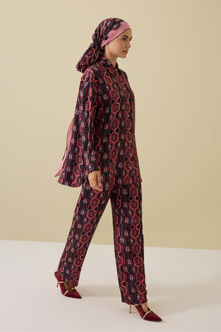 Girdap Bordo Tivil İpek Pantolon Pijama