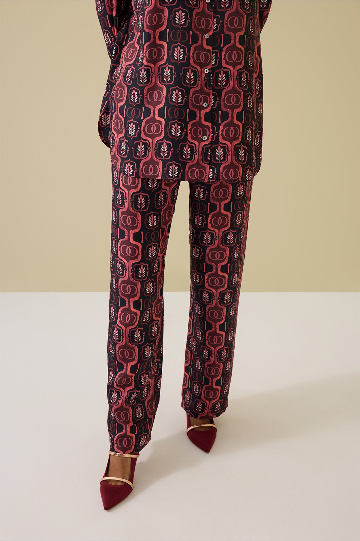 Girdap Bordo Tivil İpek Pantolon Pijama