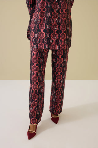Girdap Bordo Tivil İpek Pantolon Pijama