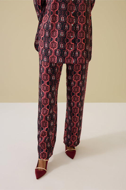 Girdap Bordo Tivil İpek Pantolon Pijama