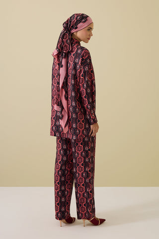 Girdap Bordo Tivil İpek Pantolon Pijama