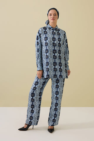 Girdap Mavi Tivil İpek Gömlek Pijama