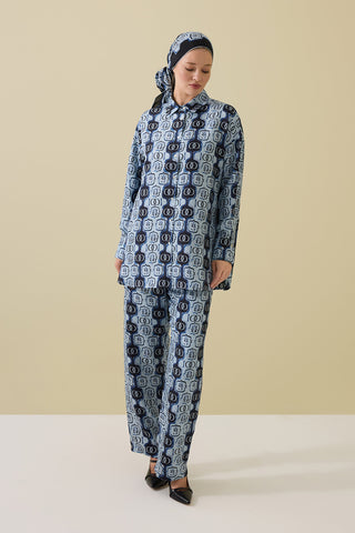 Girdap Mavi Tivil İpek Gömlek Pijama